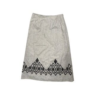Vintage Ann Taylor Grey Wool Silk western Blend Sequin Hem Geometric Midi Skirt